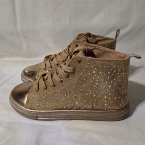 Love University Bronze & Rhinestone High Top She Size 7